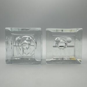 Set of 2 Aseda Sweden Face Candle Holder Brick Crystal Bo Borgstrom